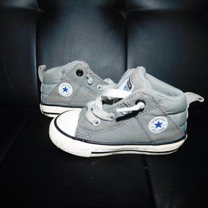 Toddler Boys Grey High Top Converse, NO TIE!